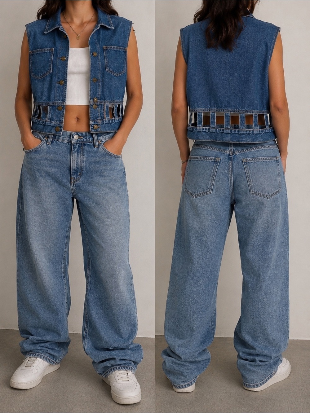 Vintage Denim Cutout Vest – Y2K Edge, Button-Up, Retro Cool